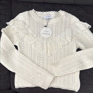 Lost + Wander Cream Cable-Knit Crew Neck Sweater